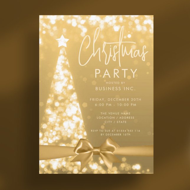 Modern Julgran Guld Corporate Party Inbjudningar (Modern Christmas Tree Gold Corporate Party Invitation)