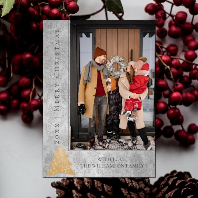 Modern Julgran-Helgdag-fotokort | GULD Julkort (Gold Modern Christmas Tree Holiday Photo Card)
