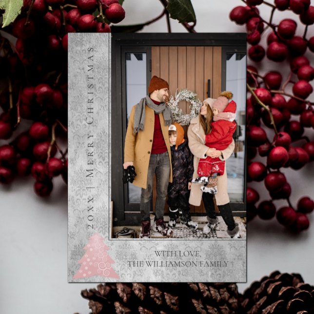 Modern Julgran-Helgdag-fotokort | ROSA Julkort (Pink Modern Christmas Tree Holiday Photo Card)