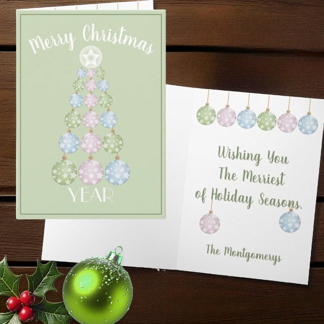Modern julgran i pastellfärger med ornament kort (cover and inside template Christmas card)