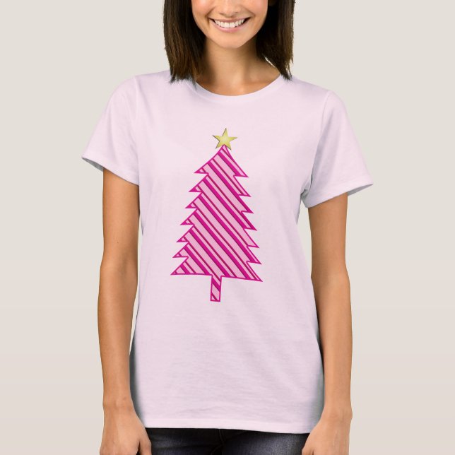 Modern Julgran i Rosa Peppermint Rand T Shirt (Framsida)
