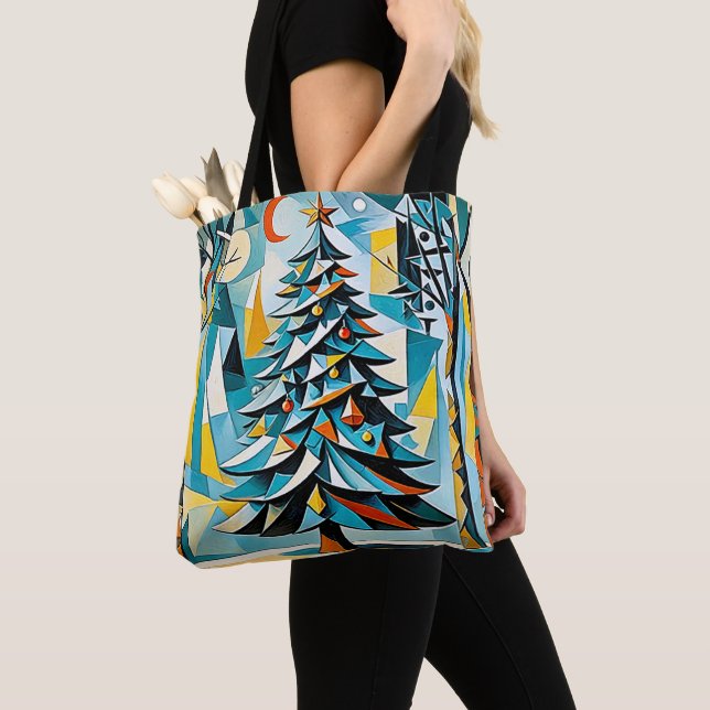 Modern julgran-illustration 2 - Tote Bag Tygkasse (Närbild)