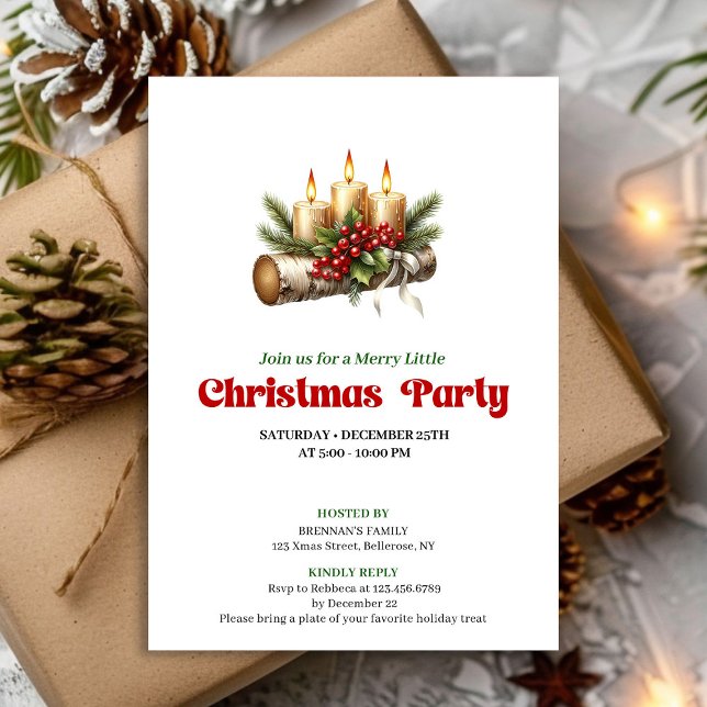 Modern julgran juldekoration inbjudan (Modern Holly Berries Christmas Decoration Invite)