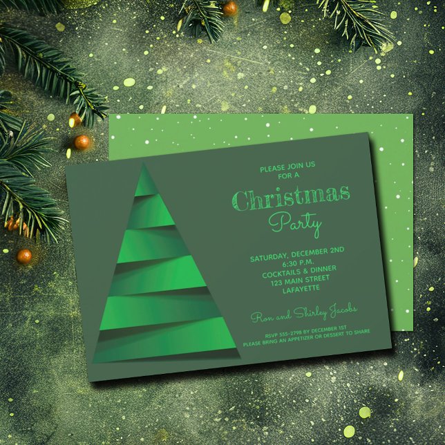 Modern Julgran Julfest Inbjudningar (Modern Christmas Tree Holiday Party Invitations - PRINTED or INSTANT DOWNLOAD)