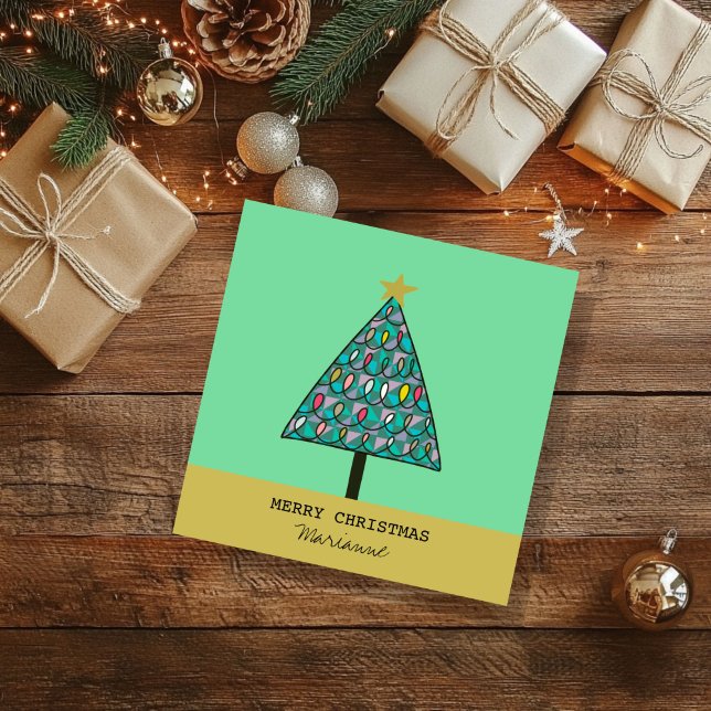 Modern Julgran med Ljus Kort (Modern Christmas Tree with festive lights card)