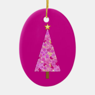 Modern julgran med magenta blommor julgransprydnad keramik