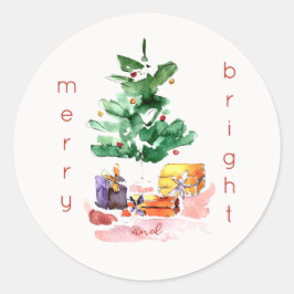 Modern Julgran "Merry and Bright" - minimal Runt Klistermärke