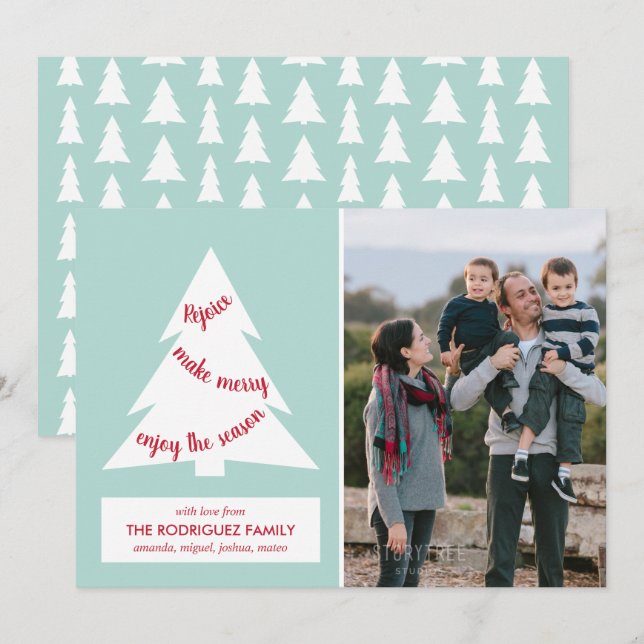 Modern Julgran Mint-Grönt med Anpassningsbar Photo Julkort (Fram/baksida)