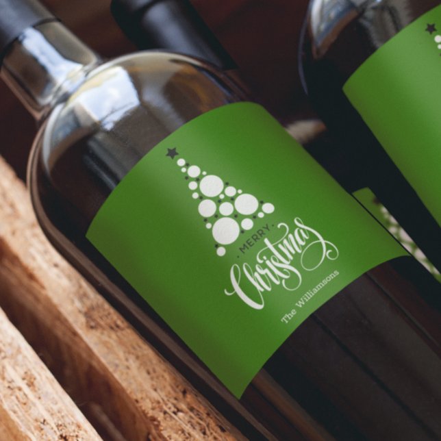 Modern julgran på grönt vinflaska etikett (Skapare uppladdad)