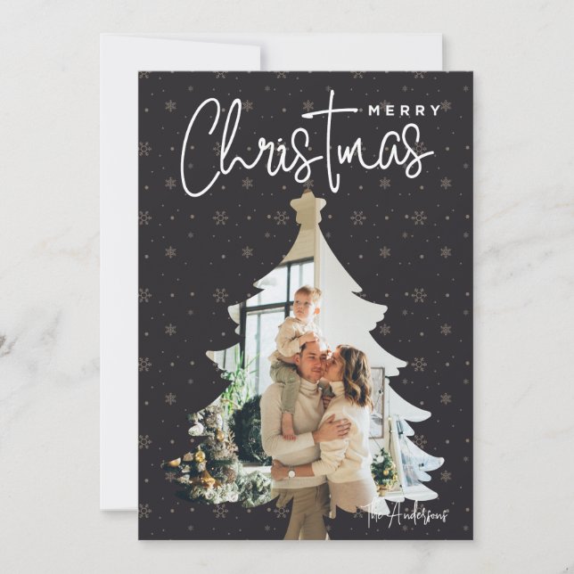 Modern Julgran Ram 1-fotokort för Helgdag Julkort (Framsida)