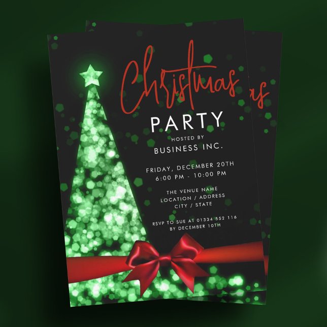Modern Julgran Red Grönt Corporate Party Inbjudningar (Modern Christmas Tree Red Green Corporate Party Invitation)