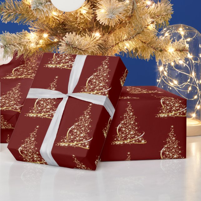 Modern Julgran Red Guld Gnistra Presentpapper (Helgdagar)