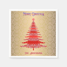 Modern Julgran Red Guld Namn Ornaments Pappersservett