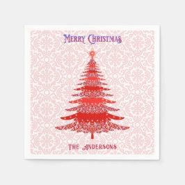 Modern Julgran Red Personlig Snöflingor Pappersservett