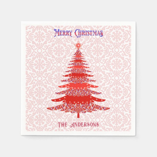 Modern Julgran Red Personlig Snöflingor Pappersservett (Framsidan)