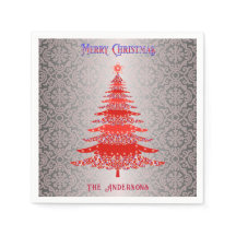 Modern Julgran Red Silver Namn Ornaments