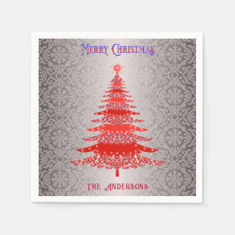 Modern Julgran Red Silver Namn Ornaments Pappersservett