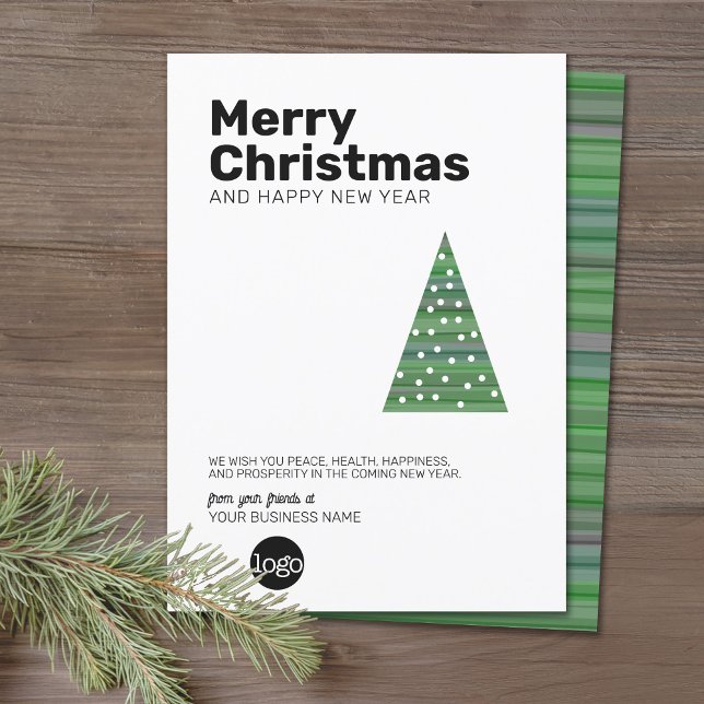 Modern Julgran - sans serif Business Julkort (Office Holiday Card - Modern Tech Design with Simple Tree and your logo)