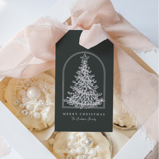 Modern Julgran Sketch Arch Boho Helgdag Presentetikett (Skapare uppladdad)