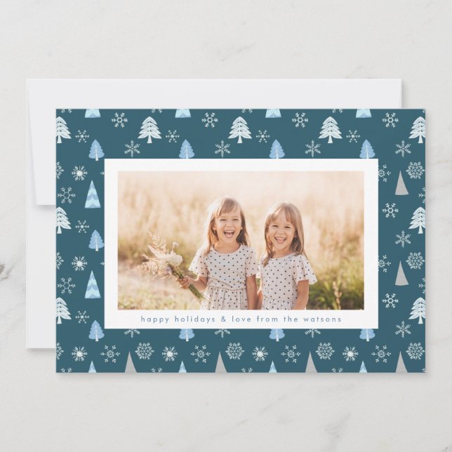 Modern Julgran-snöflingans fotopatext för Anpassni Julkort (Framsida)