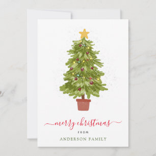 Modern julgran Snöig familjefoto Julkort