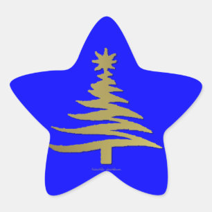 Modern Julgran Stencil Guld Stjärnformat Klistermärke