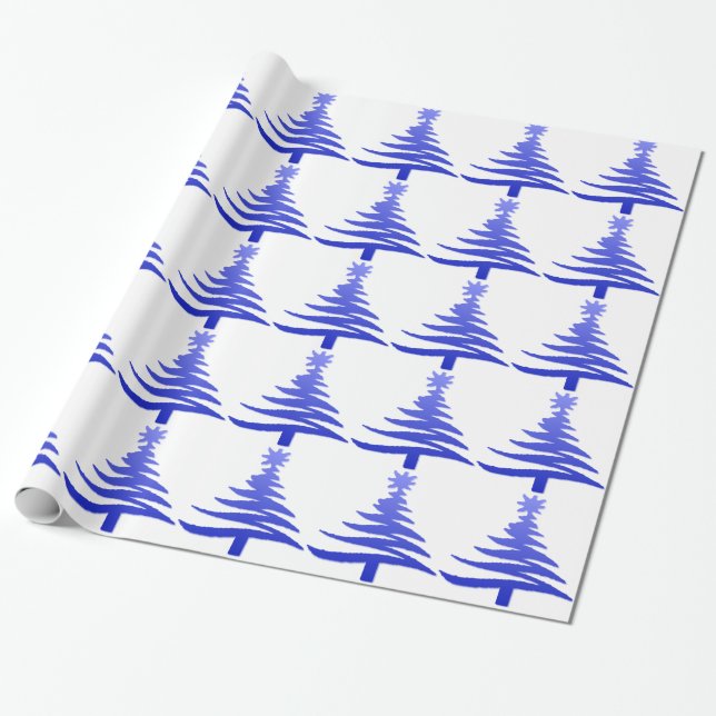 Modern julgran stenciltryck blå presentpapper (Utrullad)