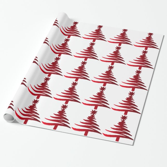 Modern julgran stenciltryck röd presentpapper (Utrullad)