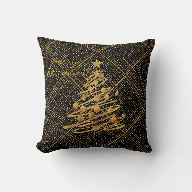 Modern, Julgran, Svart Guld Kors Mönster  Kudde (Framsida)
