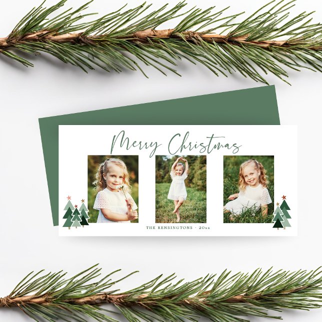 Modern Julgranar Helgdag 3-foto (Modern Christmas Trees Holiday 3 Photo Card)