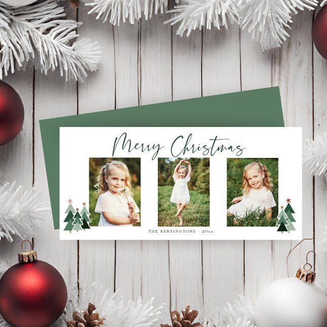 Modern Julgranar Helgdag 3-foto (Modern Christmas Trees Holiday 3 Photo Card)