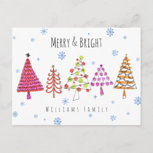 Modern Julgranar Merry & Bright Helg Vykort