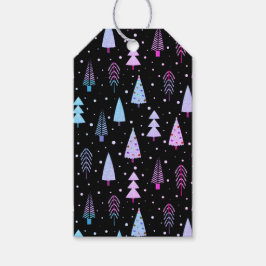 Modern Julgranar Mönster Lila Rosa Black Presentetikett