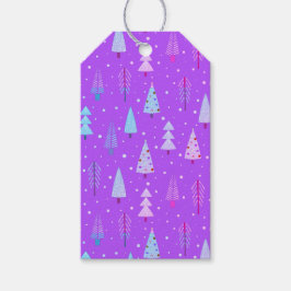 Modern Julgranar Mönster Lila Rosa Blue Presentetikett