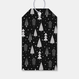 Modern Julgranar Mönster Silver Grått Black Presentetikett