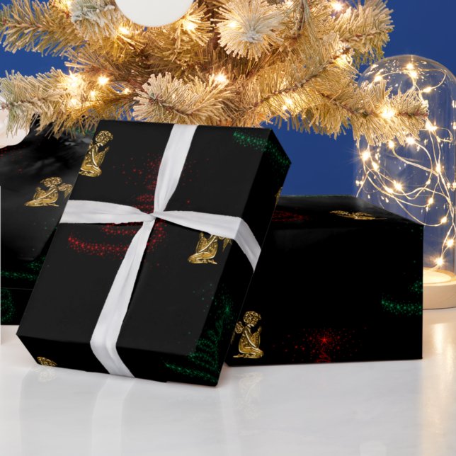 Modern Julgranar och Guld Änglar Presentpapper (Skapare uppladdad)