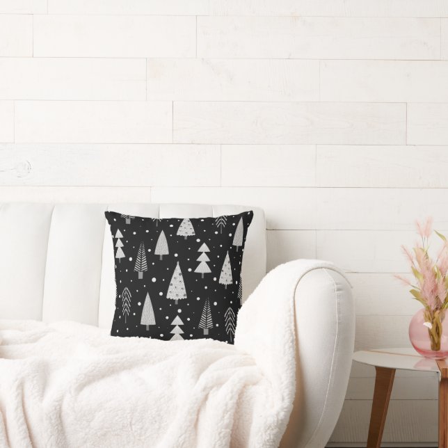 Modern Julgranar Silver Grått Black Mönster Kudde (Soffa)