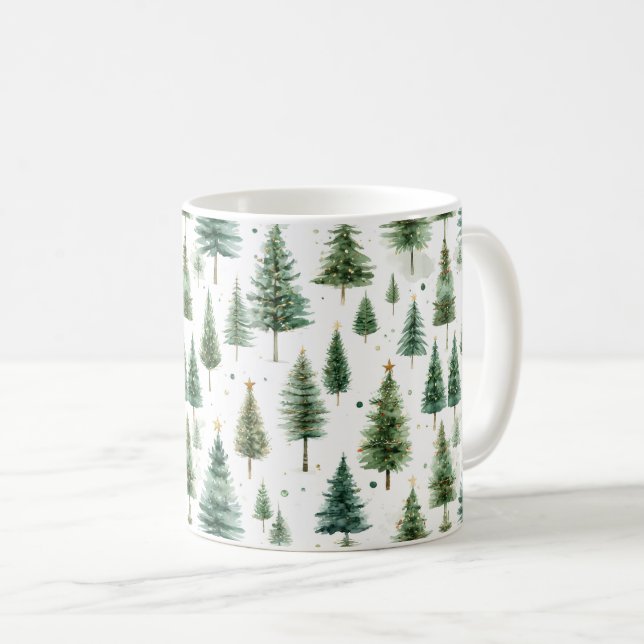 Modern julgrön träd helgmönster kaffemugg (Framsida höger)