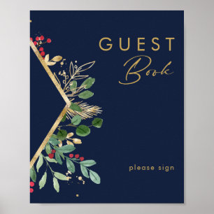 Modern julgrönska Signaturbok för gäster i marin Poster
