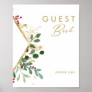 Modern julgrönska Vit gästboksskylt Poster