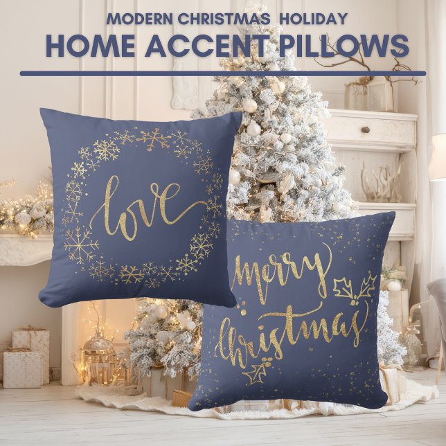 Modern julgyllene snöflingaaccent kudde (Modern Christmas Golden Snowflake Accent Throw Pillow)