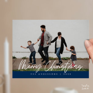 Modern Julhälsning, Glad Jul Familjefoto Pos Vykort