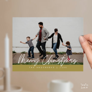 Modern Julhälsning, Glad Jul Familjefoto Pos Vykort