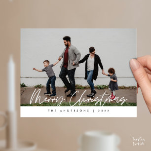 Modern Julhälsning, Glad Jul Familjefoto Pos Vykort
