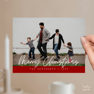 Modern Julhälsning, Glad Jul Familjefoto Pos Vykort