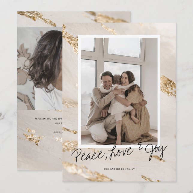 Modern julhelsing familjefoto julkort (Fram/baksida)