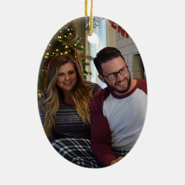 Modern julklapp färglöst fotoorange julgransprydnad keramik (Baksidan)