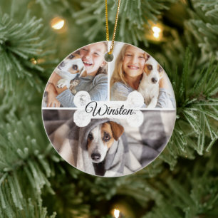 Modern julklapp Hund tre foto-kollage Julgransprydnad Keramik