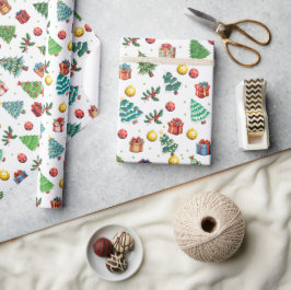 Modern julklapp på vattenfärgen Grönt Träd Presentpapper