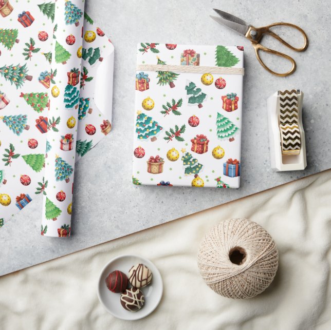 Modern julklapp på vattenfärgen Grönt Träd Presentpapper (Hantverk)